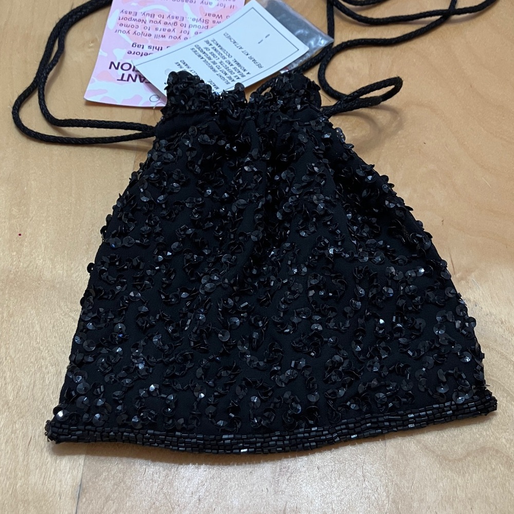 Newport‎ News Black Beaded Mini Evening Bag Vintage NWT - Picture 8 of 9